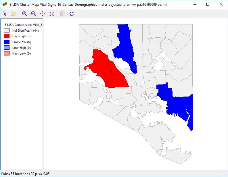 bivariate local Moran's I analysis of race and gender in Baltimore